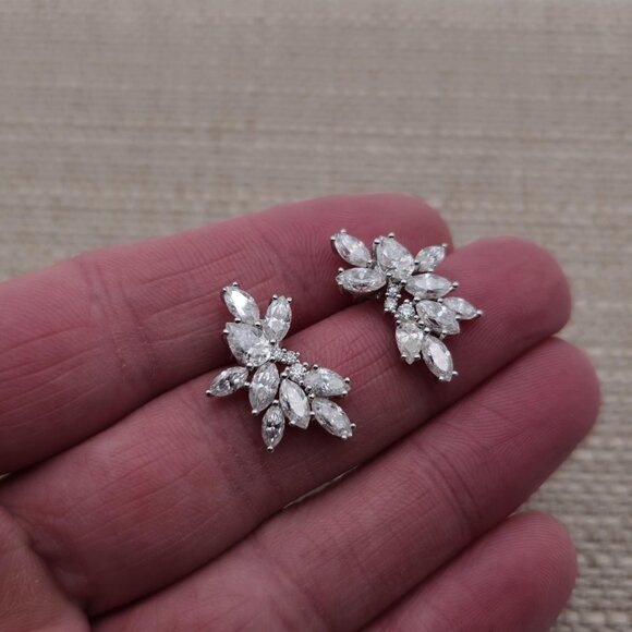 Sterling Silver Moissanite Diamond Bright Cluster Earrings A2029 - Picture 3 of 8